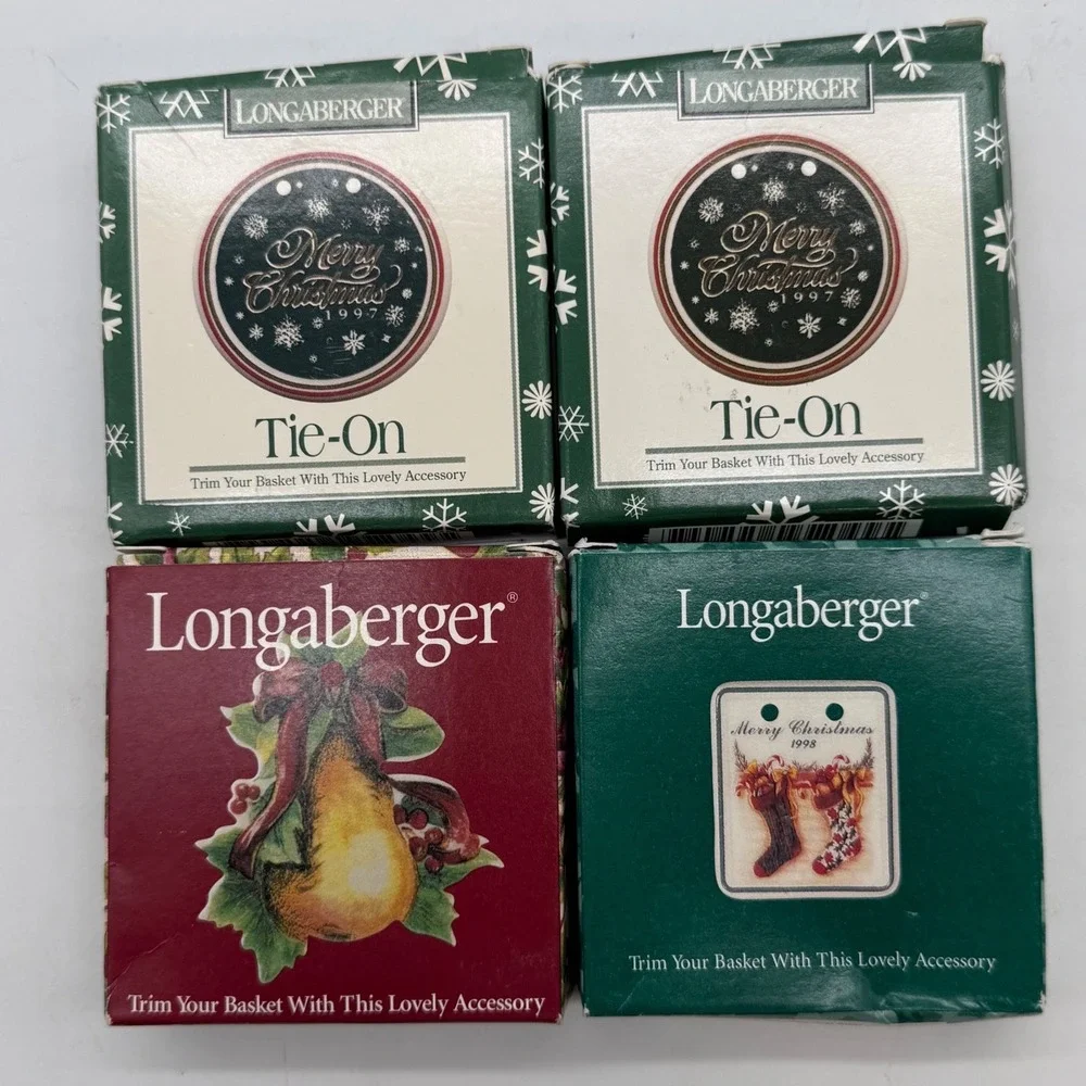 Longaberger VTG Christmas Tie‎ On Ornaments Pear Stockings lot of 4
